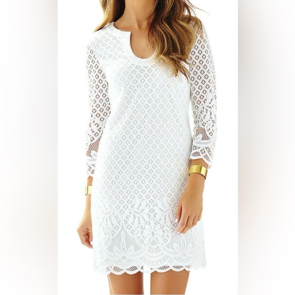 Lilly Pulitzer Mara Resort White Paradise Island Lace Shift Dress, Size L
